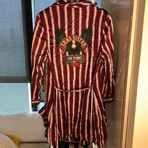 LOVE STORIES RED STRIPED SILK ROBE SIZE M